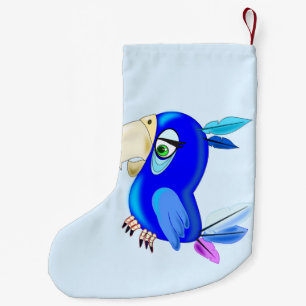 Meia De Natal Pequena Pequeno papagaio Azul -
