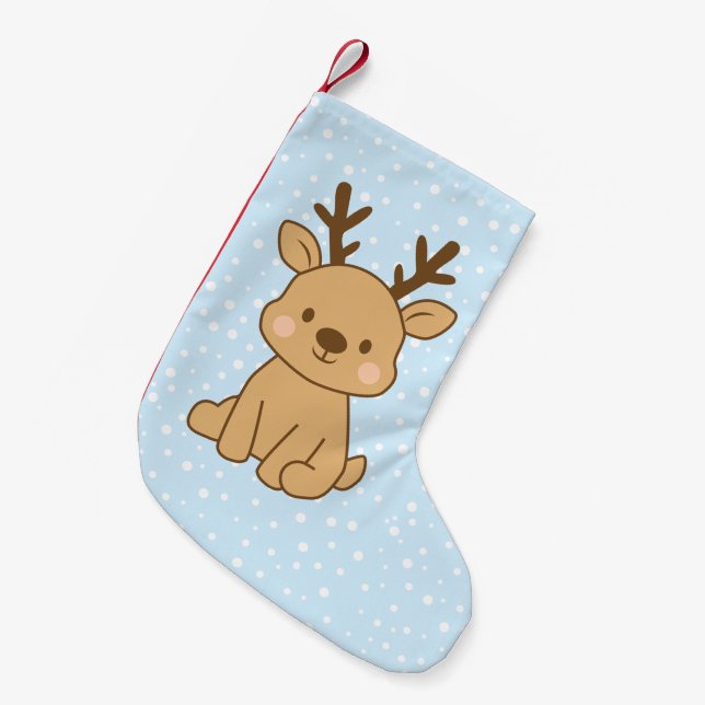 Meia De Natal Pequena Pequeno Renas (Frente (Pendurada))