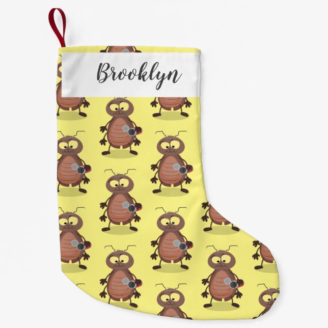 Meia De Natal Pequena Personagem de desenho animado de barata engraçada (Frente)