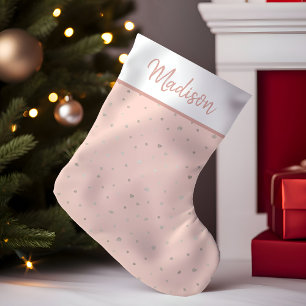 Meia De Natal Pequena Personalizado de Confetti Cor-de-Rosa Blush Dourad