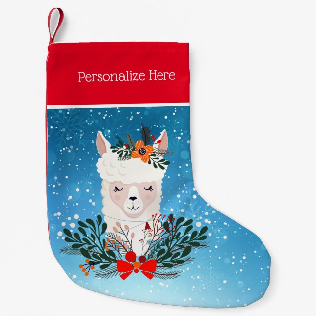Meia De Natal Pequena Personalizado do Natal Llama (Frente)