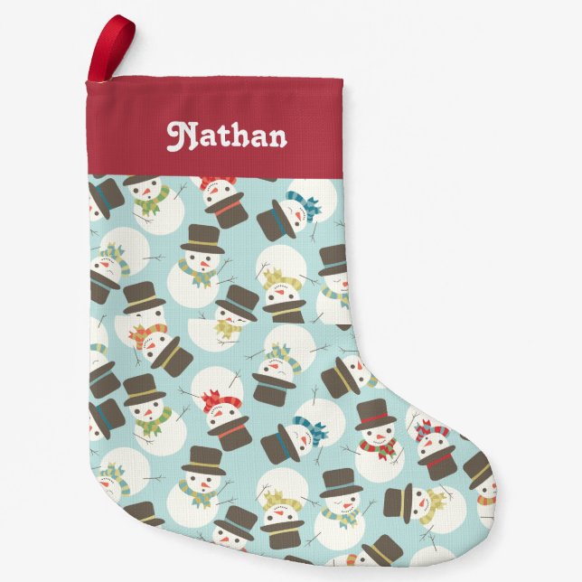 Meia De Natal Pequena Personalizado | Festa Snowman (Frente)