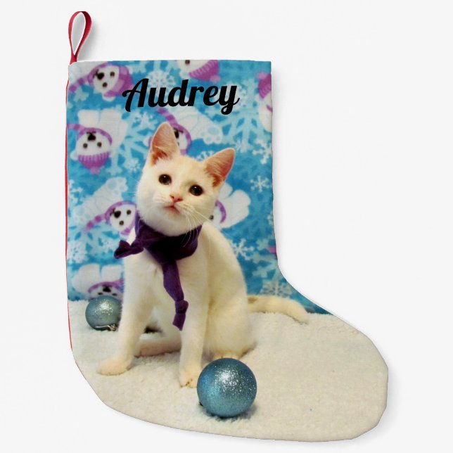 Meia De Natal Pequena Personalizado - O Natal da Audrey (Cat) (Frente)