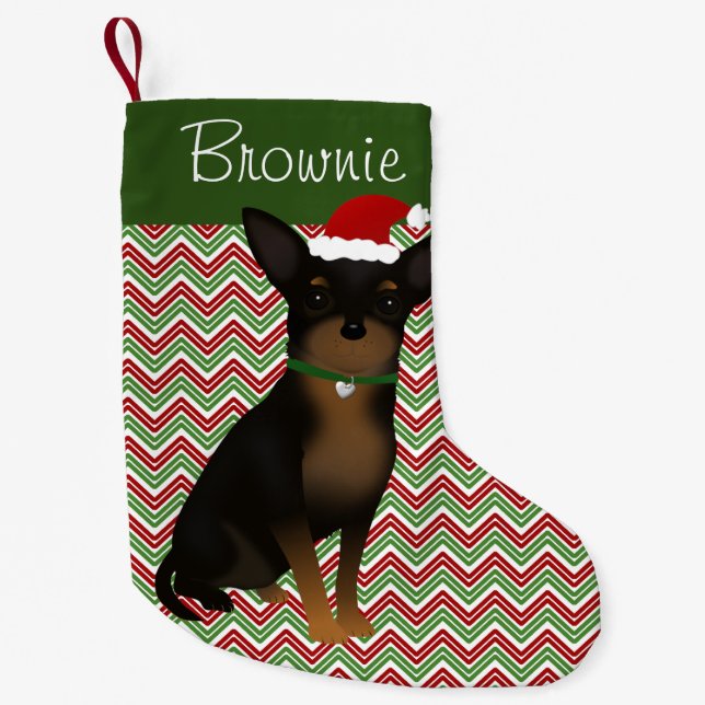 Meia De Natal Pequena Personalizado Tan & Black Chihuahua (Frente)