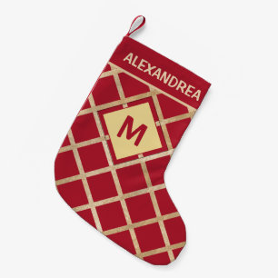 Meia De Natal Pequena Personalizar o Monograma de Padrão Vermelho Doura