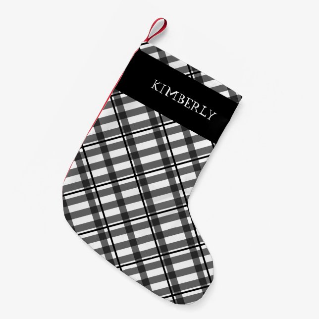 Meia De Natal Pequena Personalizar o Nome da Xadrez do Tartan Búfalo Bra (Frente (Pendurada))
