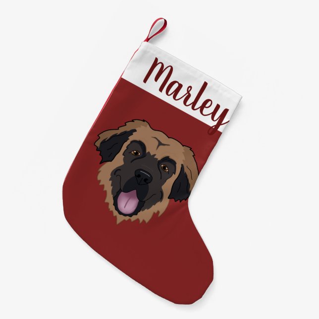 Meia De Natal Pequena Personalizável Leonberger (Frente (Pendurada))