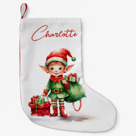 Meia De Natal Pequena Personalize o elfo de Natal com um saco de present