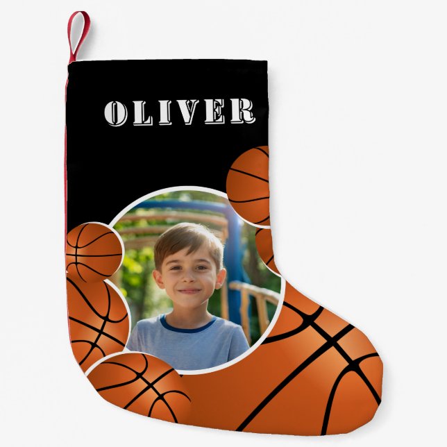 Meia De Natal Pequena Personalized Basketball Ball Football Boy Photo  (Frente)