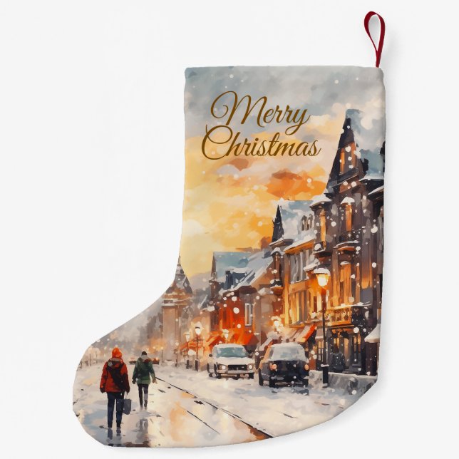 Meia De Natal Pequena Personalized Christmas Stocking Winter Village (Verso)
