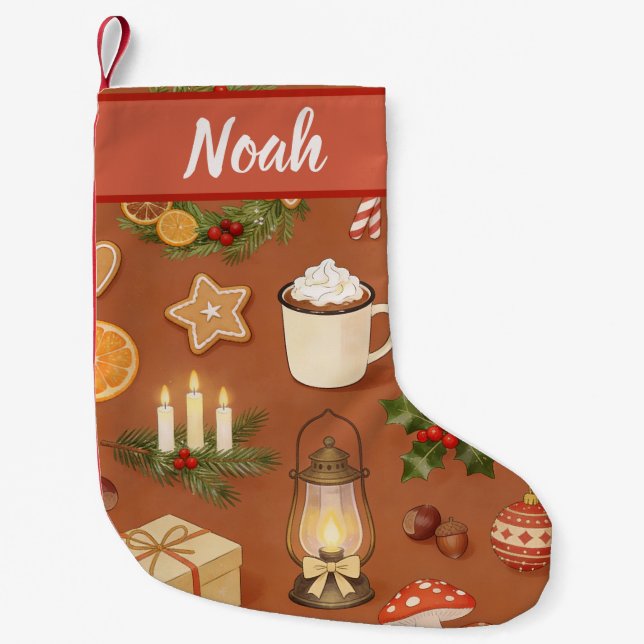 Meia De Natal Pequena Personalized Christmas Stocking with Cozy Hot  (Frente)