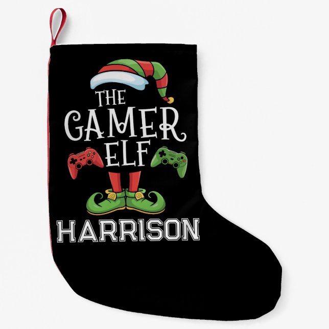 Meia De Natal Pequena Personalized Gamer Elf Christmas Video Gaming  (Frente)