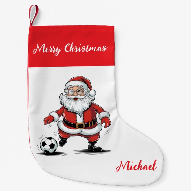 Meia De Natal Pequena Personalized Merry Christmas Santa Claus Soccer    (Frente)