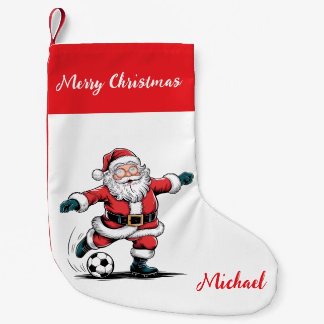 Meia De Natal Pequena Personalized Merry Christmas Santa Claus Soccer    (Frente)