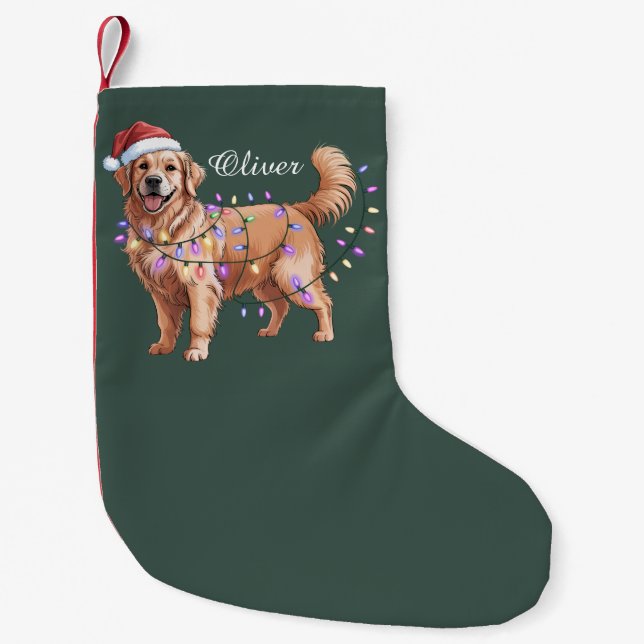 Meia De Natal Pequena Personalized Name Christmas Golden Retriever Dog  (Frente)