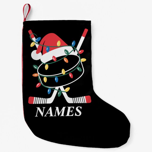 Meia De Natal Pequena Personalized Name Christmas Hockey Xmas Santa Hat (Frente)