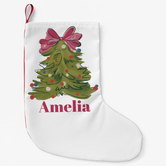 Meia De Natal Pequena Personalized Name Coquette Christmas Tree Girly (Frente)