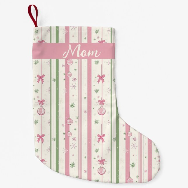 Meia De Natal Pequena Personalized Pink Coquette Mom (Frente)
