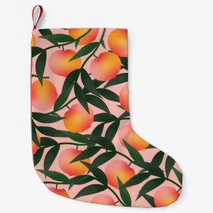 Meia De Natal Pequena Pêssego Padrão de Fundo Cor-de-Fundo Rosa da Fruta
