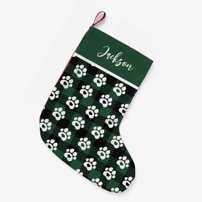 Meia De Natal Pequena Pet Dog Gingham Christmas Stocks (Frente (Pendurada))