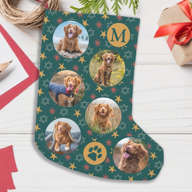 Meia De Natal Pequena Pet Dog - Padrão Retroativo de Colagem Personaliza (Criador carregado)