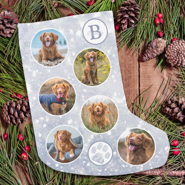 Meia De Natal Pequena Pet Dog Silver de Fotografia Personalizada (Criador carregado)