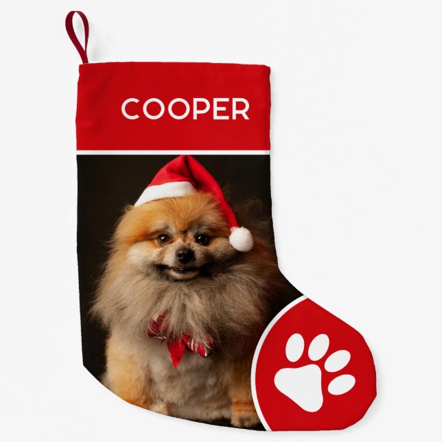 Meia De Natal Pequena Pet Name Personalizado e Photo Red (Frente)