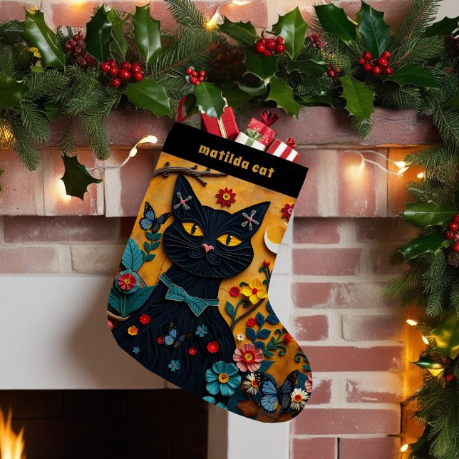 Meia De Natal Pequena Pet Natal Pet Art Black Cat Stok (For your black cat that loves paper crafts. Just add their name)