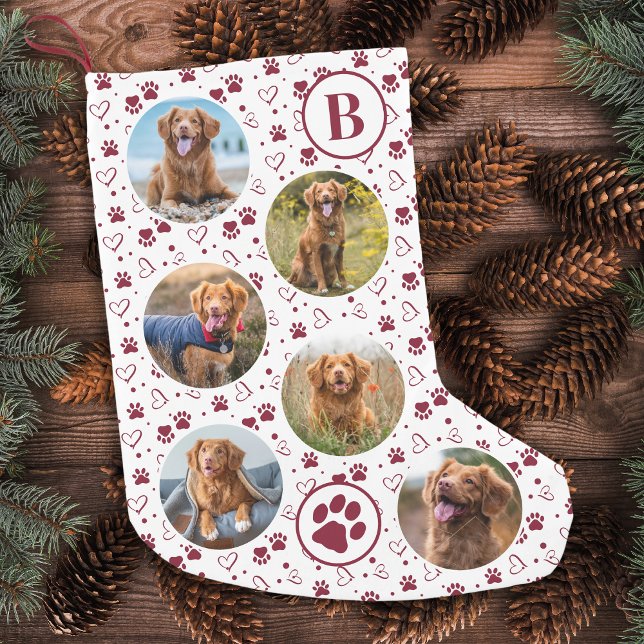 Meia De Natal Pequena Pet Photo Collage Red Paw Prinktern Dog (Criador carregado)