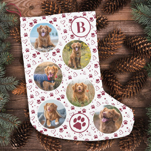 Meia De Natal Pequena Pet Photo Red Glitter Paw Imprime Cachorro