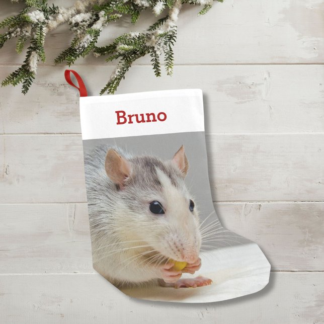 Meia De Natal Pequena Pet Rat Lover Fotografia e Nome Personalizados (Criador carregado)