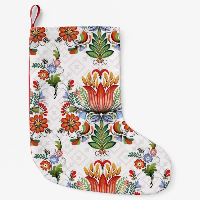 Meia De Natal Pequena Petrykivka: Flores Ucranianas. (Frente)