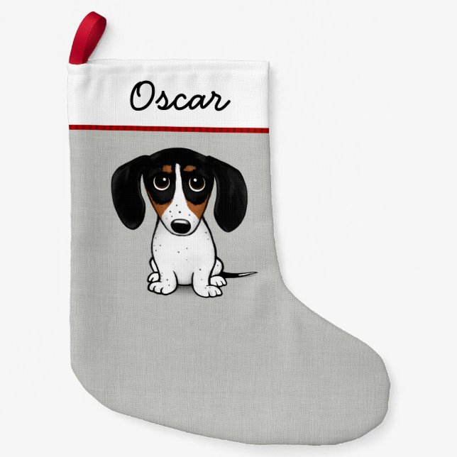 Meia De Natal Pequena Piebald Dachshund Adorable Dog Personalizado (Frente)