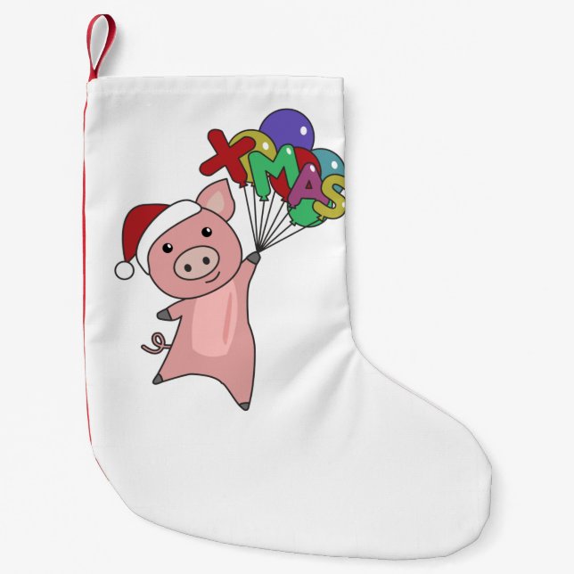 Meia De Natal Pequena Pig Merry Christmas Animals Pigs Adult Cloth Face  (Frente)
