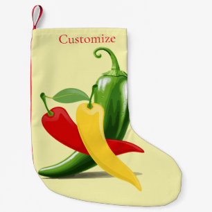 Meia De Natal Pequena Pimentões Verdes Amarelas Vermelhas Thunder_Cove