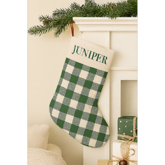Meia De Natal Pequena Pine Needle Lane - Green White Gingham Pattern