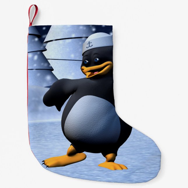 Meia De Natal Pequena Pinguim Dançante (Frente)