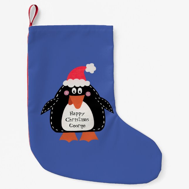 Meia De Natal Pequena Pinguim de Natal Gelado Personalizado (Frente)