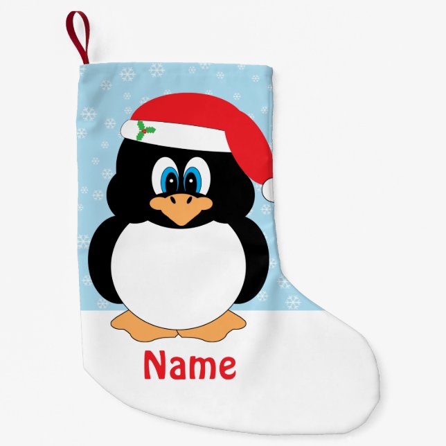Meia De Natal Pequena Pinguim de Natal Personalizado (Frente)