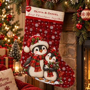 Meia De Natal Pequena Pinguim do Primeiro Natal Juntos com Nomes Persona