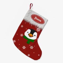 Meia De Natal Pequena Pinguim e Flocos de Neve - Meias de Natal