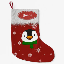 Meia De Natal Pequena Pinguim e Flocos de Neve - Meias de Natal