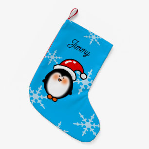 Meia De Natal Pequena Pinguim Fofo Personalizado com Chapéu de Papai Noe