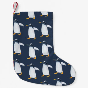 Meia De Natal Pequena Pinguins: Pequena Cor de Água Escura