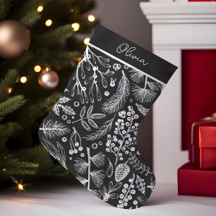 Meia De Natal Pequena Pinheiro Botânico Elegante E Frutas Vermelhas Pers