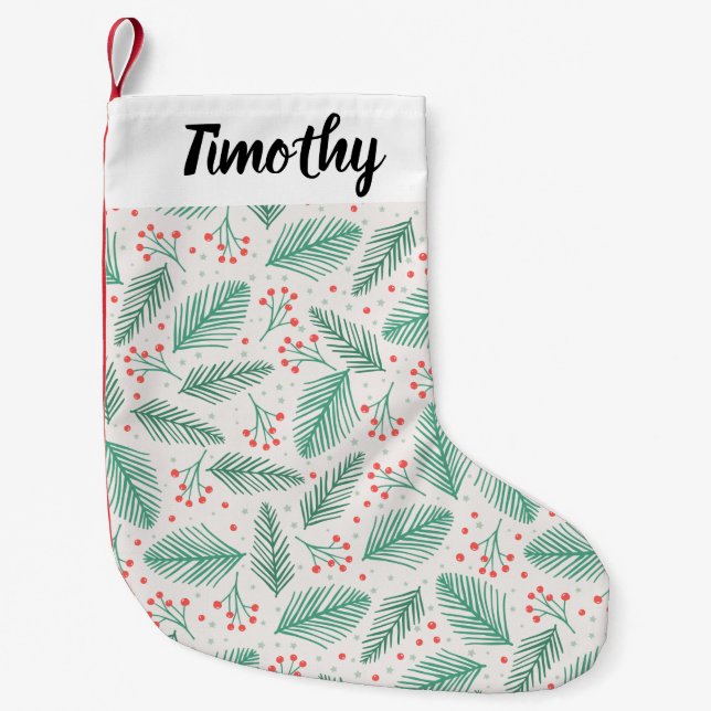 Meia De Natal Pequena Pinheiro de Natal desenhado à mão Ramifica Verde V (Frente)