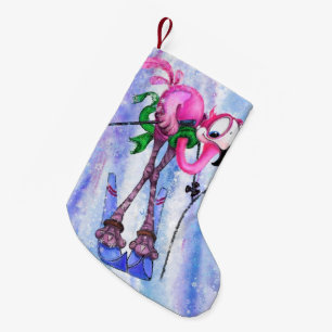 Meia De Natal Pequena Pink Flamingo Skier Funny Natal Stony