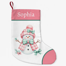 Meia De Natal Pequena Pink Girly Snowman Natal Stocks