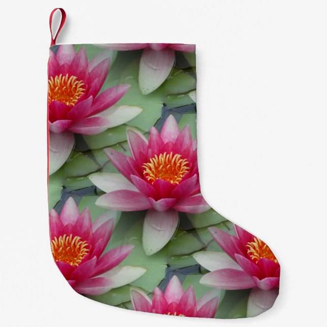 Meia De Natal Pequena Pink Lotus Water Lily Christmas Stocks (Frente)