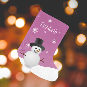 Meia De Natal Pequena Pink Snowman Winter Scene Christmas Stocks